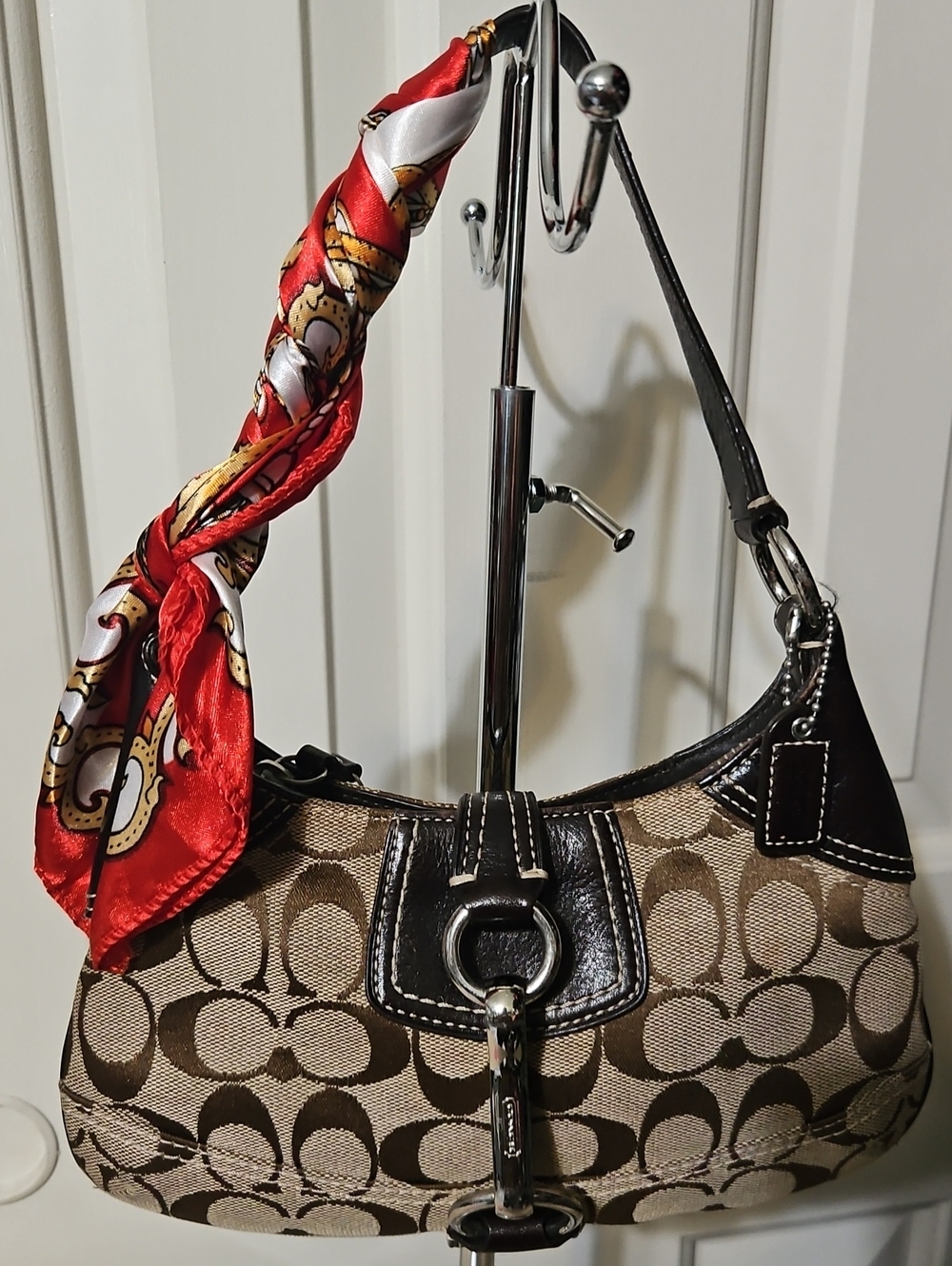 Coach EUC Hampton Mini Brown Signature Canvas Shoulder Bag